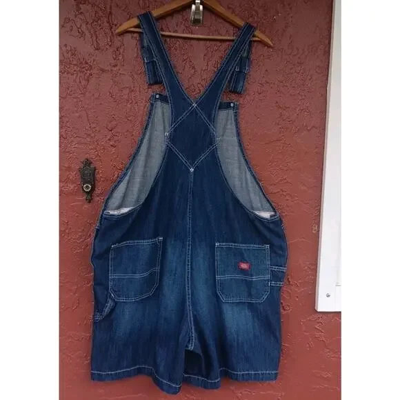 Dickies Womens Size XL Blue Jean Denim Y2K 90s Bibs Overalls Shortalls Utility - Picture 2 of 4